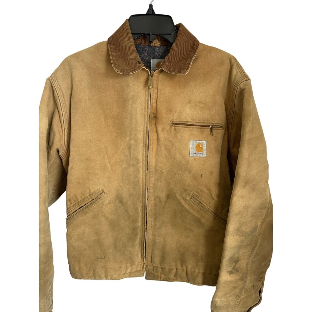 Carhartt Vintage Detroit Jacket Tan Corduroy Collar Full Zip Blanket Lined sz 42 - Picture 11 of 11
